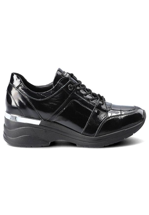 CheBello - Czarne Sneakersy Damskie Chebello Stylowe Półbuty. Kolor: czarny. Materiał: skóra, lakier. Szerokość cholewki: normalna. Obcas: na koturnie. Styl: elegancki