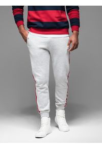 Ombre Clothing - Męskie spodnie dresowe z lampasami i ściągaczami na nogawkach – szary melanż V1 - Rozmiar: L. Kolor: szary. Materiał: dresówka. Wzór: melanż. Styl: retro, elegancki #10