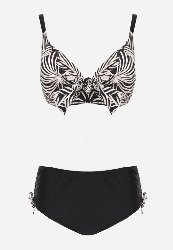 Born2be - Czarno-Beżowe Bikini Biustonosz z Ozdobnym Wiązaniem i Figi ze Ściągaczami Miraleh. Kolor: czarny