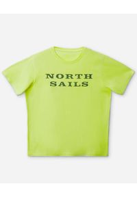 North Sails - NORTH SAILS - Żółty t-shirt z kontrastowym logo. Kolor: żółty. Materiał: bawełna. Wzór: aplikacja, nadruk #2