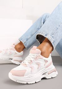 Renee - Biało-Różowe Sneakersy na Grubej Podeszwie z Metalicznymi Wstawkami Seta. Okazja: na co dzień. Kolor: różowy #1