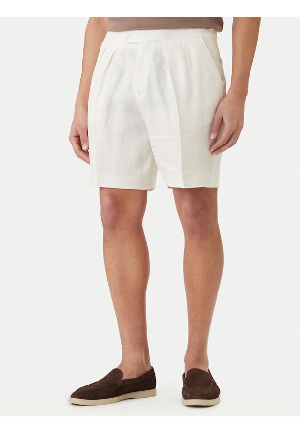 BOSS Szorty materiałowe H-Perin 50561858 Biały Tapered Fit. Kolor: biały. Materiał: len