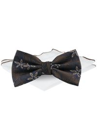 Męska Mucha w Komplecie z Poszetką - Chattier - Brąz, Duże Kwiaty. Kolor: brązowy, beżowy, wielokolorowy. Wzór: kwiaty. Styl: sportowy, elegancki #1