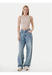 Guess Top V3GP19 K8RT2 Beżowy Slim Fit. Kolor: beżowy. Materiał: wiskoza #5