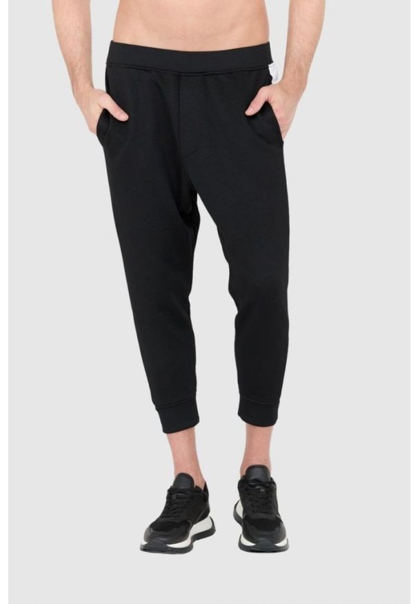 DSQUARED2 Czarne męskie dresy z białymi lampasami, Rozmiar S. Kolor: czarny. Materiał: bawełna, dresówka