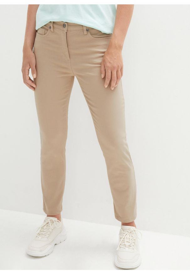 bonprix - Spodnie 7/8, high waist. Stan: podwyższony. Kolor: beżowy