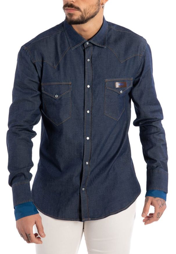 Takeshy Kurosawa Koszula "Rodeo" | 82934 | Rodeo | Mężczyzna | Granatowy. Okazja: na co dzień. Kolor: niebieski. Materiał: bawełna, elastan. Wzór: aplikacja. Styl: casual