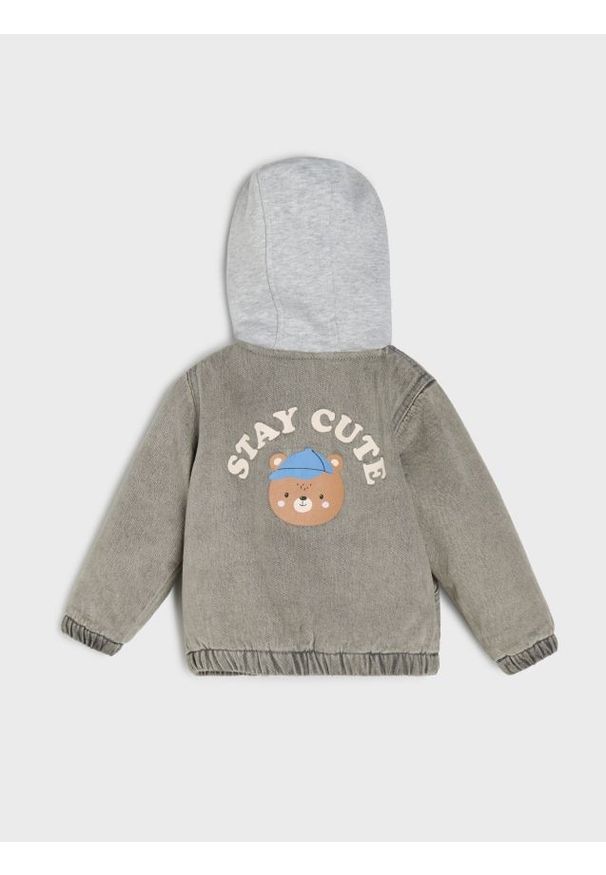 Sinsay - Kurtka jeansowa z kapturem - szary. Typ kołnierza: kaptur. Kolor: szary. Materiał: jeans