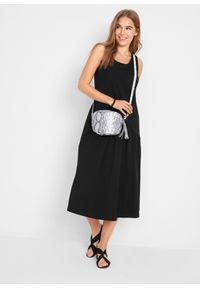 bonprix - Sukienka shirtowa bawełniana z asymetrycznymi falbanami, w dł. do łydki. Kolor: czarny. Materiał: bawełna. Typ sukienki: asymetryczne #1