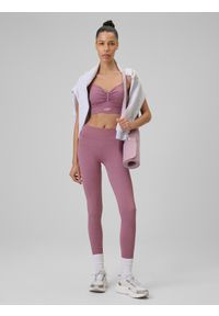 4f - 4F Legginsy do jogi bezszwowe szybkoschnące damskie - różowe XS/S. Stan: podwyższony. Kolor: różowy. Materiał: materiał. Długość: długie. Sport: joga i pilates #1