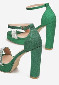 Born2be - Zielone Sandały Połyskujące na Platformie i Słupku Euphone. Kolor: zielony. Obcas: na platformie #2