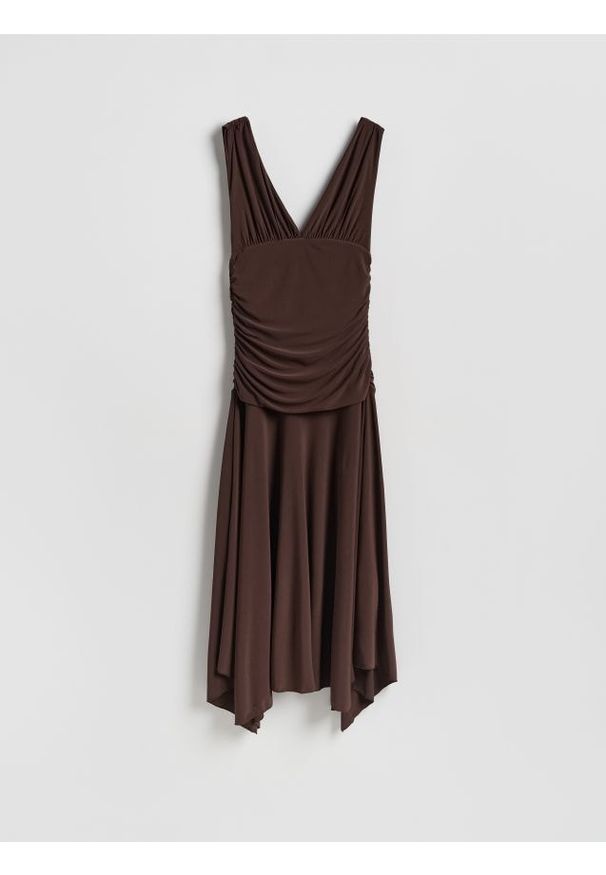 Reserved - Sukienka maxi - ciemnobrązowy. Kolor: brązowy. Materiał: tkanina. Wzór: gładki. Typ sukienki: proste. Długość: maxi