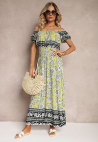 Renee - Żółta Sukienka z Bawełny z Gumką w Pasie i Wiązaniem przy Dekolcie Hiletta. Okazja: na co dzień. Kolor: żółty. Materiał: bawełna. Styl: casual #3