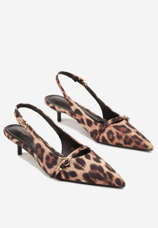 Renee - Panterkowe Sandały Vices Slingback na Obcasie z Cienkim Paskiem na Nosku Elozira. Okazja: na co dzień. Zapięcie: pasek. Materiał: len. Sezon: lato. Obcas: na obcasie. Styl: casual, elegancki. Wysokość obcasa: średni