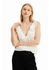 Desigual bluzka damska kolor biały gładka. Okazja: na co dzień. Kolor: biały. Materiał: bawełna. Wzór: gładki. Styl: casual #1