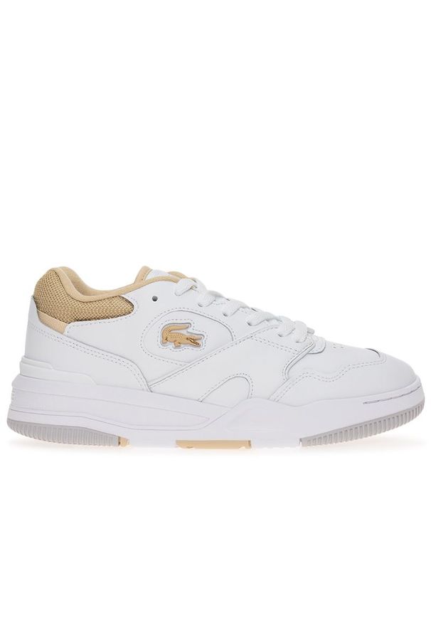 Buty Lacoste Court Lineshot 747SFA0057-2J8 - białe. Okazja: na co dzień. Zapięcie: sznurówki. Kolor: biały. Materiał: skóra, guma. Szerokość cholewki: normalna. Wzór: aplikacja. Obcas: na platformie