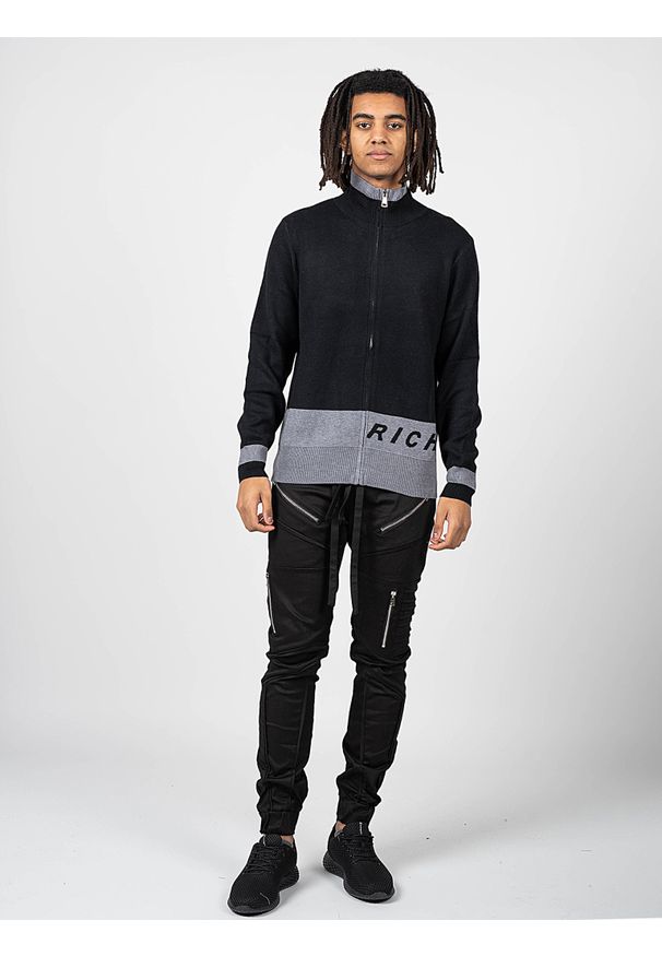John Richmond - Richmond Sport Sweter "Full Zip". Okazja: na co dzień. Typ kołnierza: kołnierzyk stójkowy. Materiał: dzianina, prążkowany, wełna. Wzór: aplikacja. Styl: sportowy