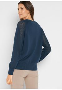 Sweter rozpinany bonprix ciemnoniebieski. Kolor: niebieski. Wzór: ażurowy #5