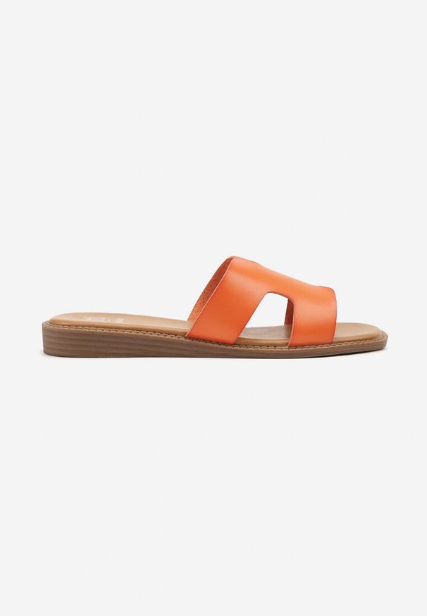 Renee - Pomarańczowe Klapki Ozdobione Wycięciami Redalise. Okazja: na co dzień. Kolor: pomarańczowy. Materiał: jeans. Wzór: aplikacja. Sezon: lato. Styl: casual, elegancki