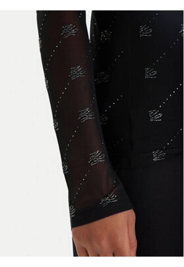 Karl Lagerfeld - KARL LAGERFELD Bluzka B1W17024 Czarny Slim Fit. Typ kołnierza: dekolt w karo. Kolor: czarny. Materiał: syntetyk