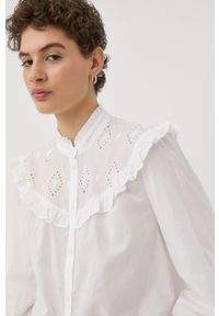 Bruuns Bazaar koszula bawełniana damska kolor biały regular ze stójką. Okazja: na co dzień. Typ kołnierza: kołnierzyk stójkowy. Kolor: biały. Materiał: bawełna. Styl: casual