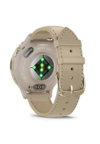 GARMIN - Garmin Venu 3S Bezel ze stali nierdzewnej w kolorze soft gold z kopertą w kolorze french gray i skórzanym paskiem. Materiał: skóra. Styl: sportowy, casual #6