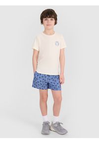 4f - 4F T-shirt regular z nadrukiem chłopięcy - biały 146 (10-11 lat). Okazja: na co dzień. Kolor: biały. Materiał: dzianina, bawełna, jersey. Długość rękawa: krótki rękaw. Długość: krótkie. Wzór: nadruk. Sezon: lato. Styl: klasyczny, sportowy, casual