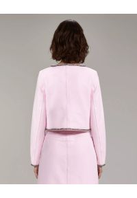 SELF PORTRAIT - Różowa kurtka jeansowa. Kolor: różowy, wielokolorowy, fioletowy. Materiał: jeans. Wzór: aplikacja #4