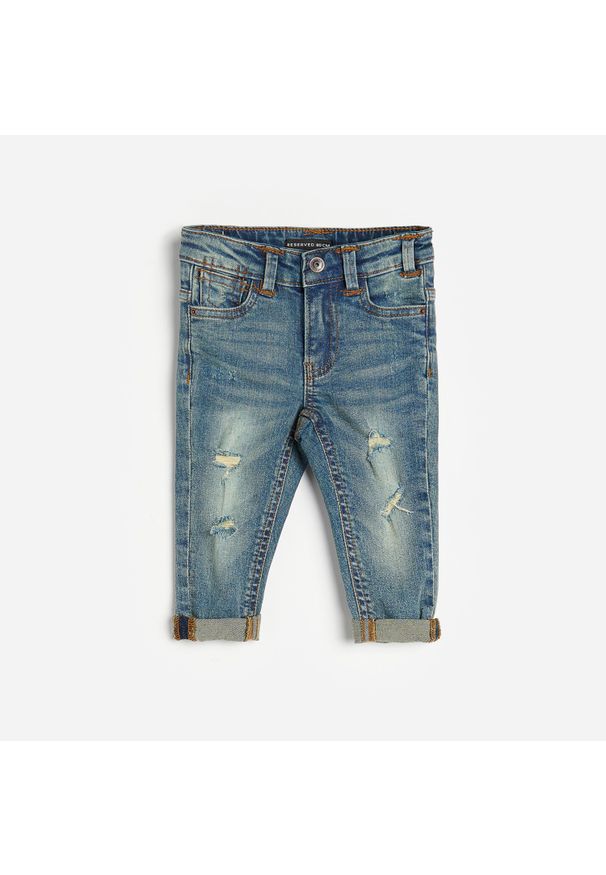 Reserved - Jeansy regular fit z przetarciami - Niebieski. Kolor: niebieski. Materiał: jeans