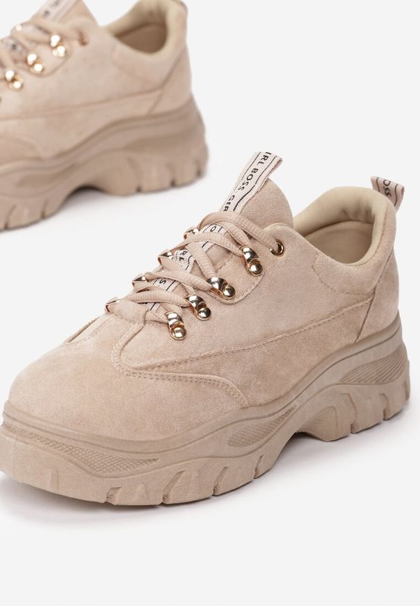 Born2be - Beżowe Sneakersy Merellien. Wysokość cholewki: przed kostkę. Kolor: beżowy. Szerokość cholewki: normalna. Wzór: aplikacja