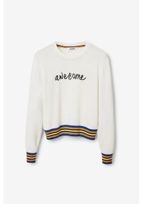 Desigual sweter damski kolor biały lekki. Okazja: na co dzień. Kolor: biały. Materiał: bawełna. Wzór: aplikacja. Styl: casual #2