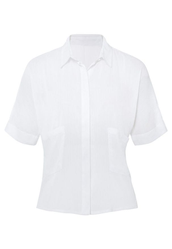 Prześwitująca bluzka z krótkim rękawem z poliestru z recyklingu bonprix biały. Kolor: biały. Materiał: poliester. Długość rękawa: krótki rękaw. Długość: krótkie