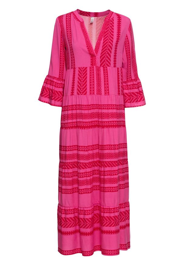 Długa sukienka bonprix czerwono-różowy wzorzysty. Kolor: czerwony. Długość: maxi