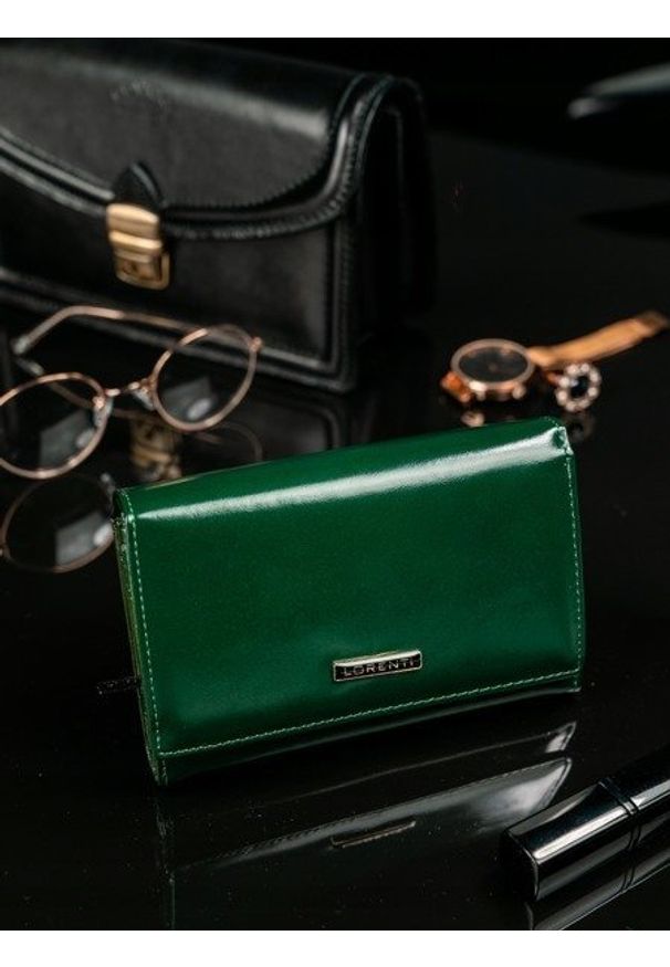 LORENTI - Skórzany portfel damski zielony Lorenti 76112. Kolor: zielony. Materiał: skóra