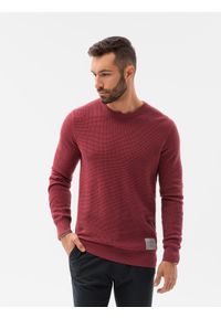 Ombre Clothing - Sweter męski E185 - bordowy - XL. Kolor: czerwony. Materiał: akryl, bawełna. Długość rękawa: długi rękaw. Długość: długie. Wzór: aplikacja. Sezon: zima, jesień