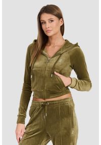 Juicy Couture - JUICY COUTURE Damska zielona bluza Madison Hoodie, Rozmiar S. Okazja: na co dzień. Kolor: zielony. Materiał: elastan, poliester, materiał. Styl: sportowy, casual, elegancki
