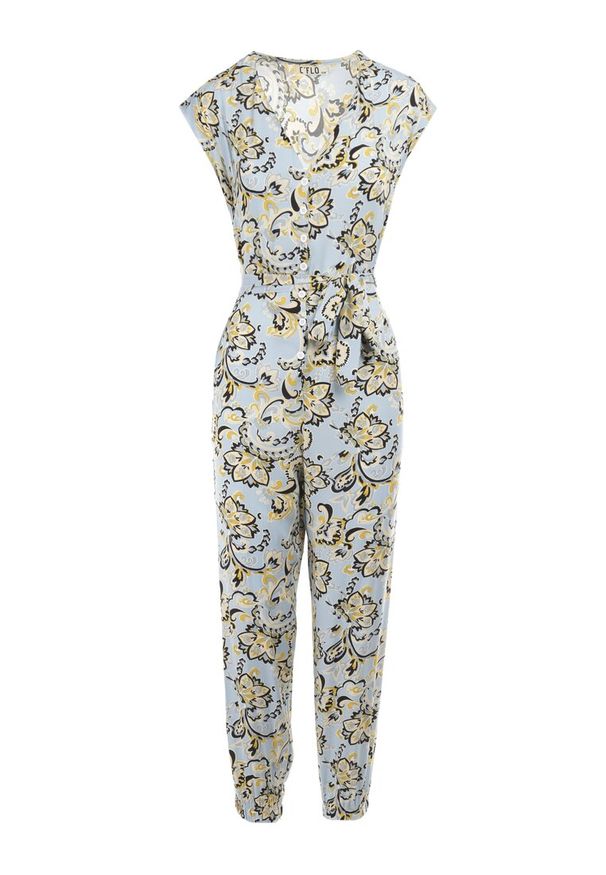 Born2be - Jasnoniebieski Kombinezon Phaeniope. Kolor: niebieski. Materiał: materiał. Długość rękawa: bez rękawów. Długość: długie. Wzór: aplikacja. Sezon: lato