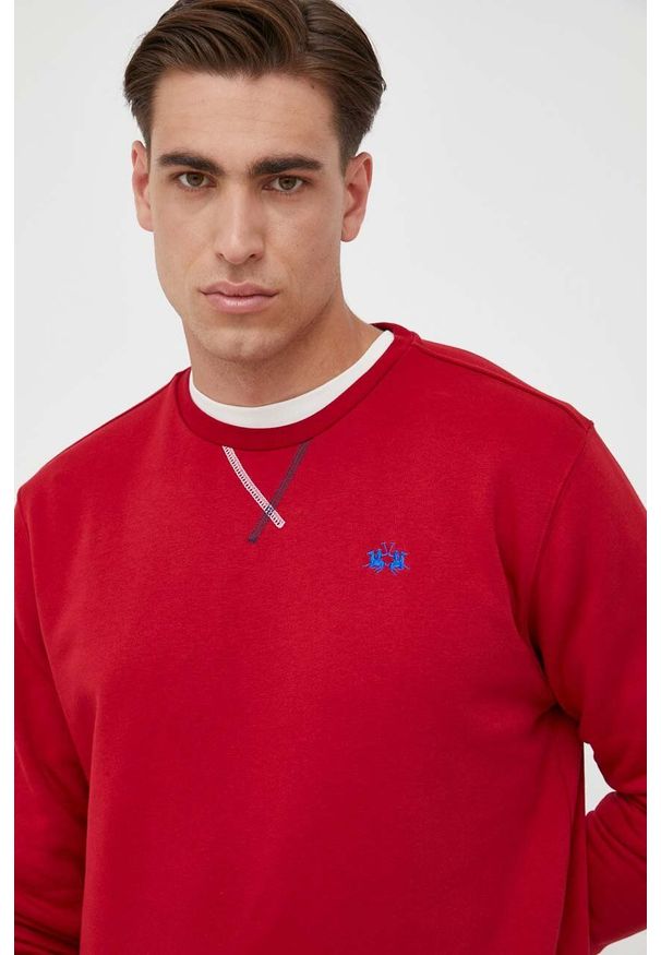 La Martina bluza męska kolor czerwony gładka. Kolor: czerwony. Wzór: gładki