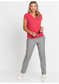 bonprix - T-shirt z mieszanki wiskozy. Typ kołnierza: dekolt w serek. Kolor: czerwony. Materiał: wiskoza. Długość rękawa: krótki rękaw. Długość: krótkie. Styl: elegancki #2