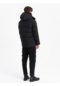 Ombre Clothing - Zimowa kurtka męska z odpinanym kapturem i kieszeniami cargo - czarna V3 OM-JAHP-0152 - XL. Kolor: czarny. Materiał: poliester. Sezon: zima
