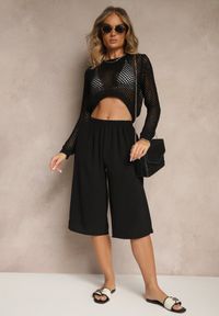 Renee - Czarne Luźne Spodnie 3/4 z Kieszonkami Efrinea. Okazja: na co dzień. Kolor: czarny. Materiał: guma. Styl: elegancki, casual #4
