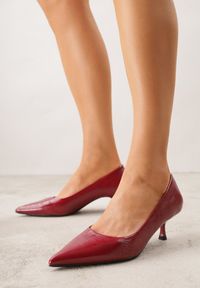 Renee - Bordowe Czółenka na Kaczuszce Rhaepheme. Kolor: czerwony. Obcas: na szpilce. Styl: elegancki. Wysokość obcasa: średni #1
