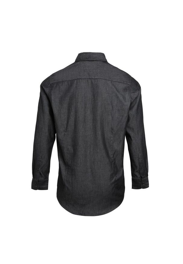 PREMIER - Męska Koszula Jeansowa Z Przeszyciami. Kolor: czarny. Materiał: jeans