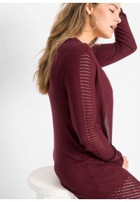 Długi sweter bez zapięcia z przyjaznej dla środowiska wiskozy w ażurowy wzór bonprix czerwony rubinowy. Kolor: czerwony. Materiał: wiskoza. Długość: długie. Wzór: ażurowy #5