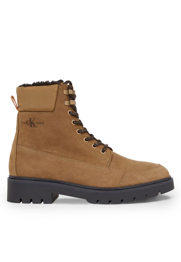 Calvin Klein Jeans Trapery Combat Mid Laceup Wl Suede YM0YM00765 Brązowy. Kolor: brązowy. Materiał: skóra