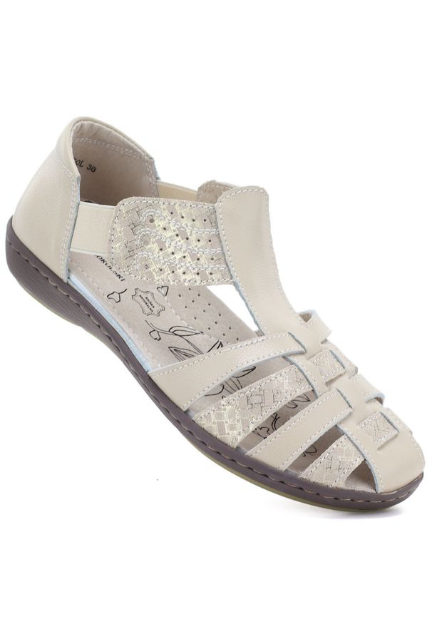 Skórzane sandały damskie zabudowane beżowe T.Sokolski L26-622. Kolor: beżowy. Materiał: skóra