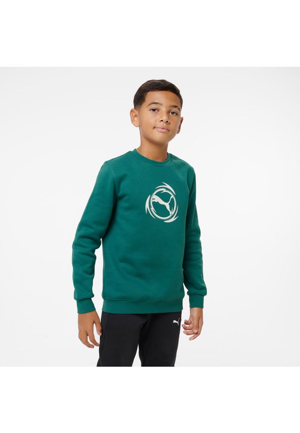 Decathlon - Bluza dziecięca Puma z kapturem. Typ kołnierza: kaptur. Kolor: zielony. Materiał: materiał. Sport: joga i pilates