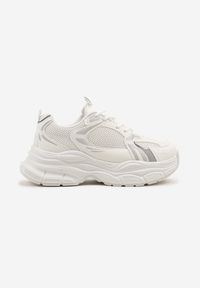 Born2be - Białe Sneakersy Vices na Grubej Podeszwie z Tłoczeniami Nativine. Okazja: na co dzień. Kolor: biały. Materiał: jeans #5