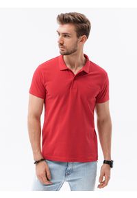 Ombre Clothing - Koszulka męska polo z dzianiny pique - czerwony V22 S1374 - XXL. Typ kołnierza: polo. Kolor: czerwony. Materiał: dzianina. Wzór: haft. Styl: klasyczny #7