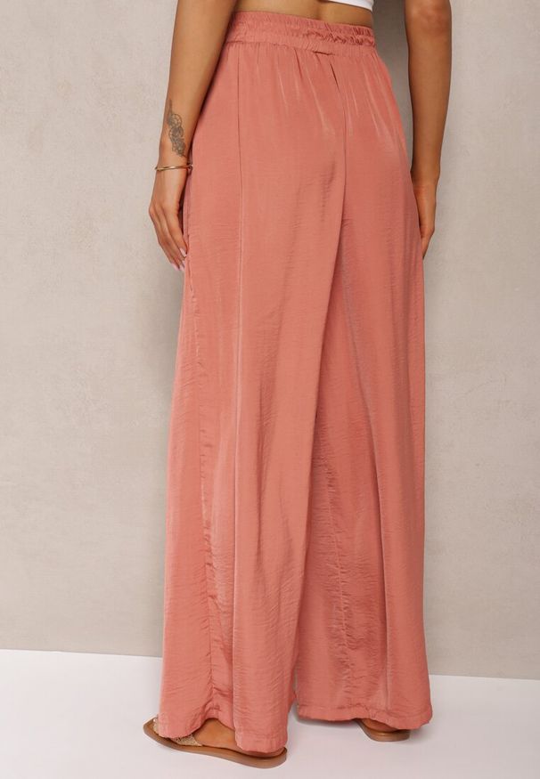 Renee - Pomarańczowe Spodnie High Wiast z Wiskozą i Szerokimi Nogawkami i Gumką Osevia. Okazja: do pracy. Stan: podwyższony. Kolor: pomarańczowy. Materiał: wiskoza. Styl: elegancki